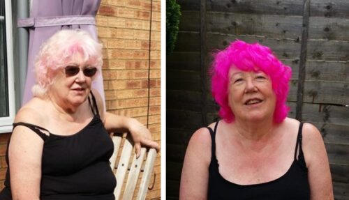 Granny Pink before and after using Manic Panic Hot Hot Pink